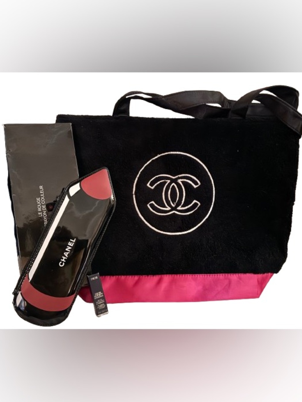 Chanel & Dior Beauty Bundle (CC Tote, CC Makeup Pouch, Dior Lip Gloss) All New